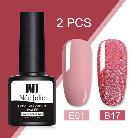 2 Bottles/set 8ml Nee Jolie Colorful Gel Nail Polish Pure-Color Long Lasting Soak Off UV Nail Art Gel Polish DIY Nail Varnish