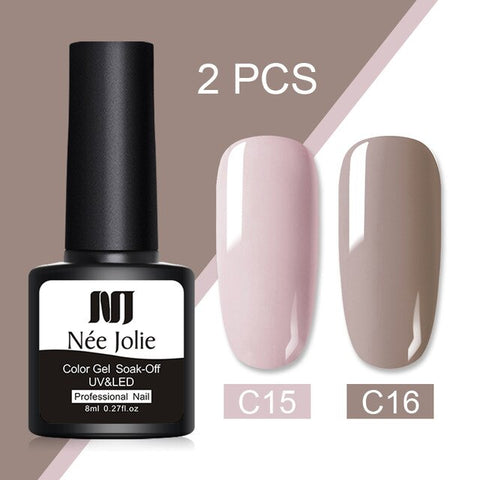 2 Bottles/set 8ml Nee Jolie Colorful Gel Nail Polish Pure-Color Long Lasting Soak Off UV Nail Art Gel Polish DIY Nail Varnish