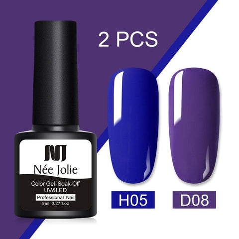 2 Bottles/set 8ml Nee Jolie Colorful Gel Nail Polish Pure-Color Long Lasting Soak Off UV Nail Art Gel Polish DIY Nail Varnish