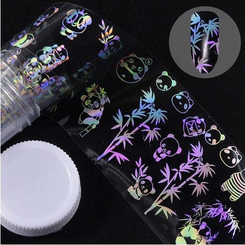 4*100cm/Roll Holographic Nail Foil Flame Dandelion Panda Bamboo Holo Nail Art Transfer Sticker Water Slide Nail Art Decals