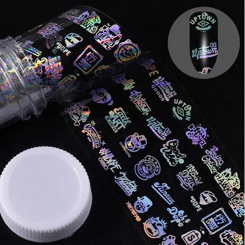 4*100cm/Roll Holographic Nail Foil Flame Dandelion Panda Bamboo Holo Nail Art Transfer Sticker Water Slide Nail Art Decals