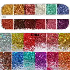 12 Grids/Set Combined Glitter Holographic Hexagon Sequins Sugar Marble Powder Mylar Foil Shell Nail Art Decoration DIY CT#