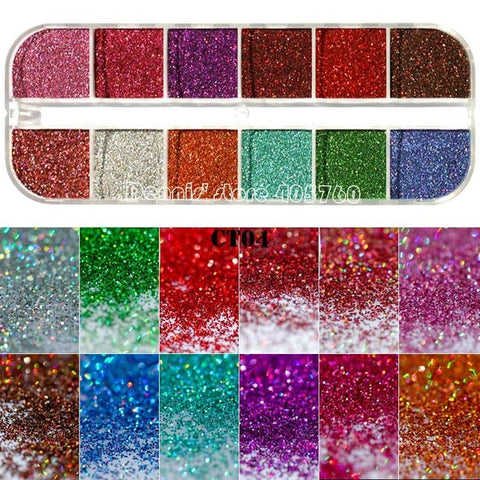 12 Grids/Set Combined Glitter Holographic Hexagon Sequins Sugar Marble Powder Mylar Foil Shell Nail Art Decoration DIY CT#