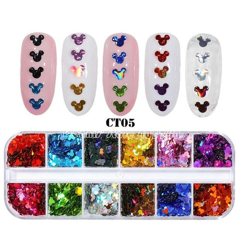 12 Grids/Set Combined Glitter Holographic Hexagon Sequins Sugar Marble Powder Mylar Foil Shell Nail Art Decoration DIY CT#