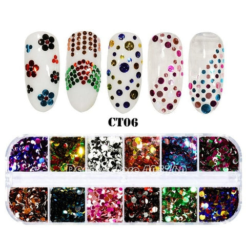 12 Grids/Set Combined Glitter Holographic Hexagon Sequins Sugar Marble Powder Mylar Foil Shell Nail Art Decoration DIY CT#