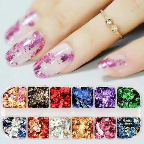 12 Grids/Set Combined Glitter Holographic Hexagon Sequins Sugar Marble Powder Mylar Foil Shell Nail Art Decoration DIY CT#