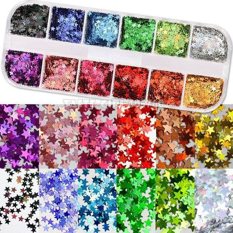 12 Grids/Set Combined Glitter Holographic Hexagon Sequins Sugar Marble Powder Mylar Foil Shell Nail Art Decoration DIY CT#