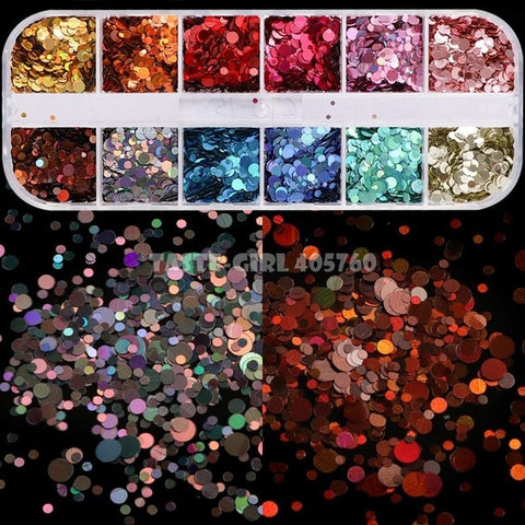 12 Grids/Set Combined Glitter Holographic Hexagon Sequins Sugar Marble Powder Mylar Foil Shell Nail Art Decoration DIY CT#