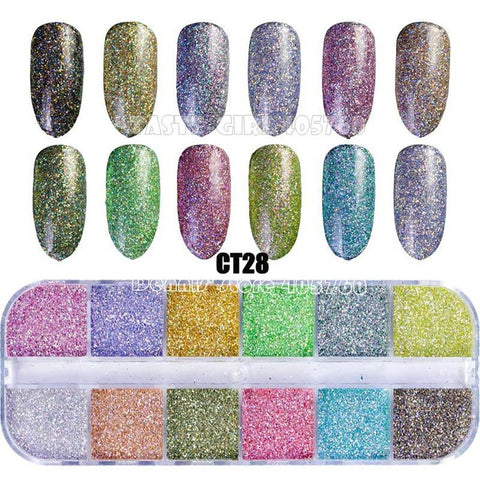 12 Grids/Set Combined Glitter Holographic Hexagon Sequins Sugar Marble Powder Mylar Foil Shell Nail Art Decoration DIY CT#