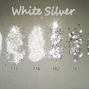 Nail 1 Jar/Box 10ml  White Silver Mix Nail Glitter Powder Sequins Powder 1mm&2mm&3mm Nail Art Glitter Colors for Gel Polish 6-01